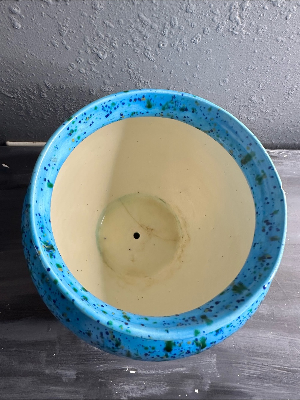 Vintage round flower pot glazed blue multicolor speckled 6X6 inch - Picture 3 of 6